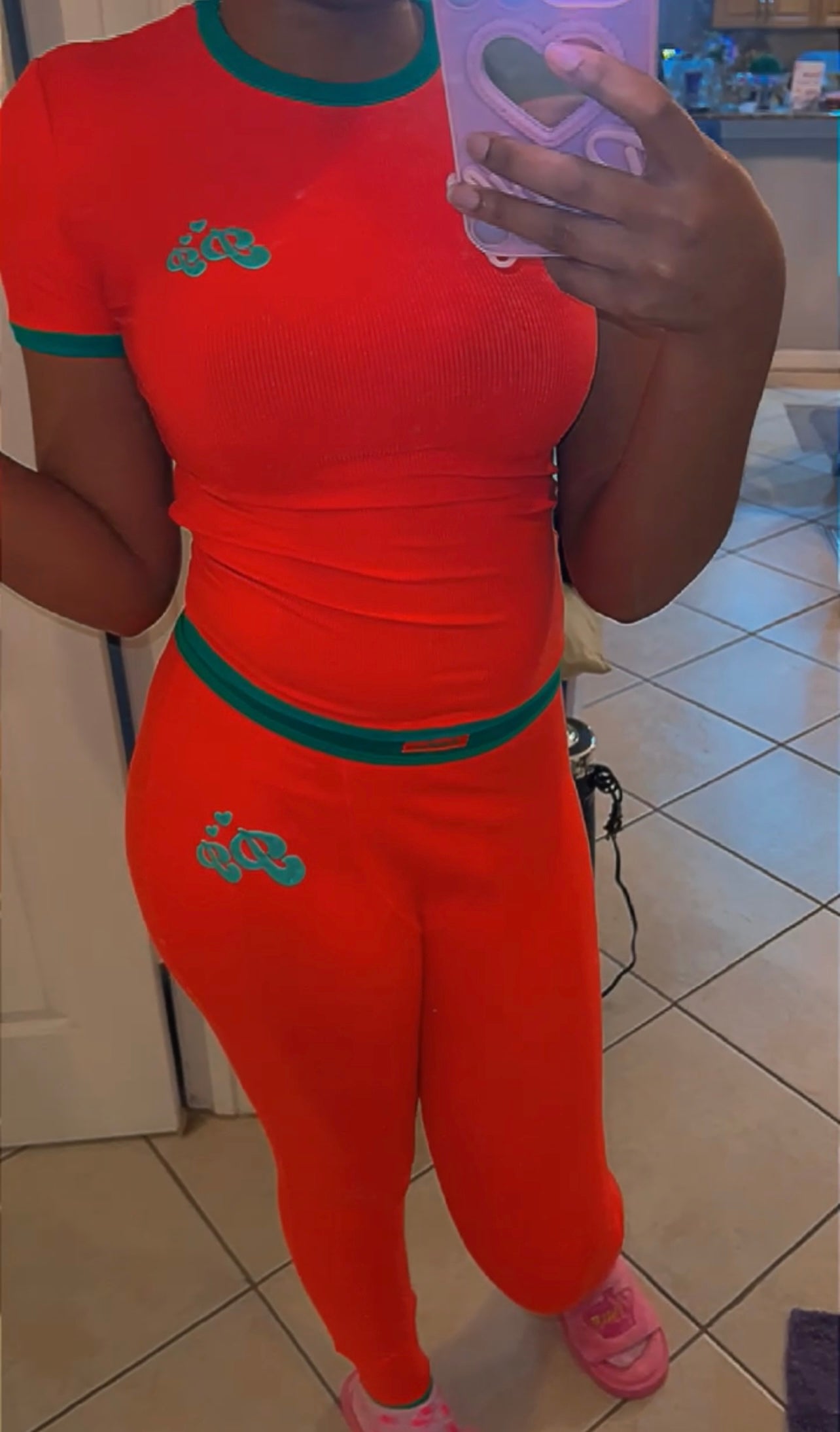 Orange & Green Ribbed Leggings