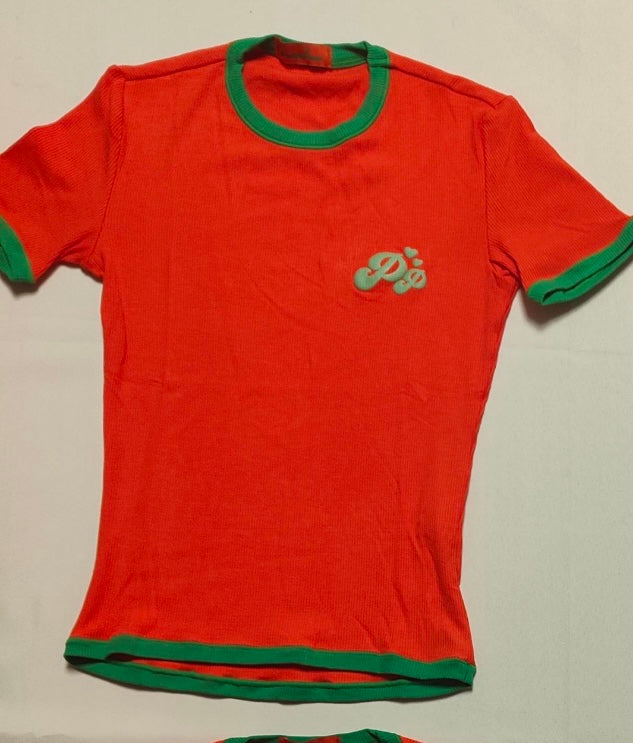 Orange&Green Ribbed Short Sleeve Shirt